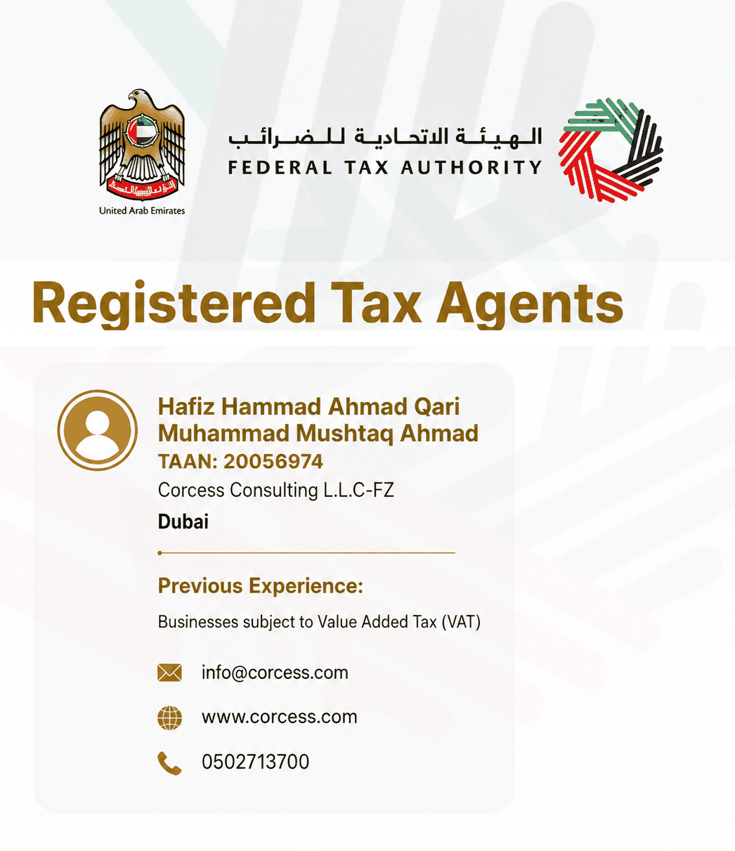 Corcess Consulting listed on the Federal Tax Authority's official Registered Tax Agents directory — TAAN 20056974